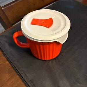 Red Ceramic Mug with vented lid Corningware